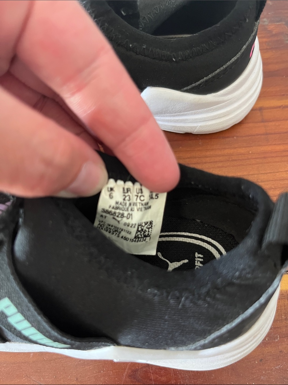 Puma Little Kids Black Sneakers with Pink, Purple, & Mint Logo Straps - Picture 2 of 3